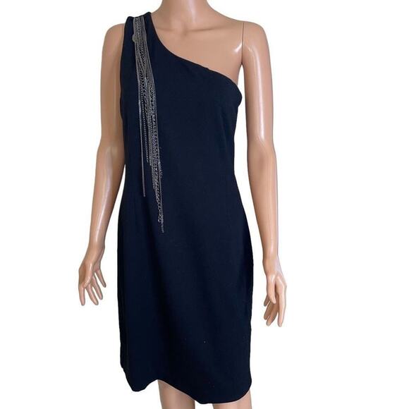 Marc New York dress black wool one strap W/shoulder strap chain detail SZ 14 - Picture 2 of 10